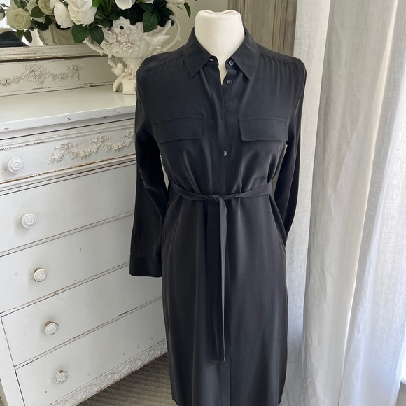 Equipment Dresses & Skirts - Equipment Black Silk Shirt Dress with  Long Sleeves